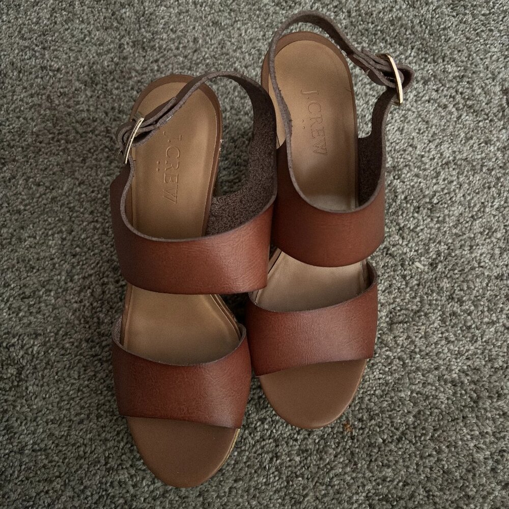 J. Crew Jute Woven Wedge Leather Sandals Woman's 8M